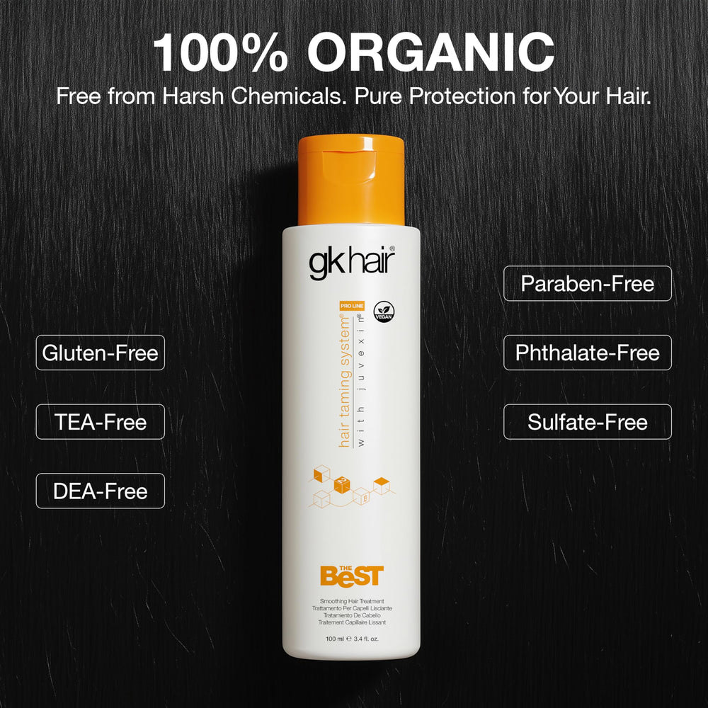 GK Hair Keratin Treatment cream close-up on bottle emphasizing conditioning