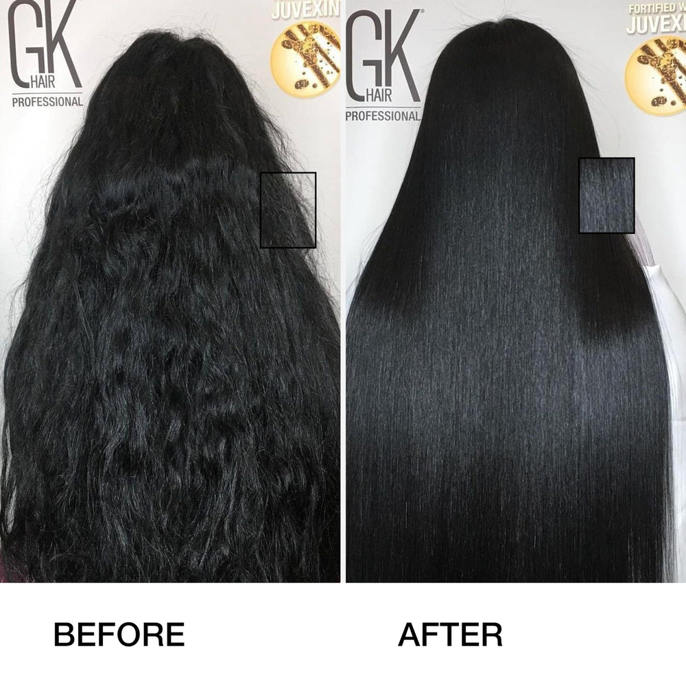 GK Hair Keratin Treatment smoothing gloss on hair for a silky finish
