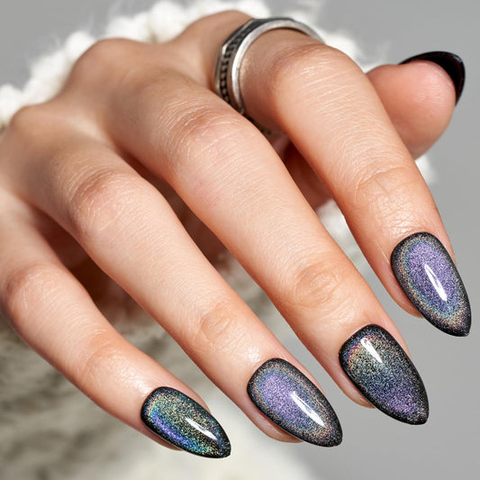 GLAMERMAID Black Blue Magnet Cat Eyes nails with bold shimmer and lasting shine.