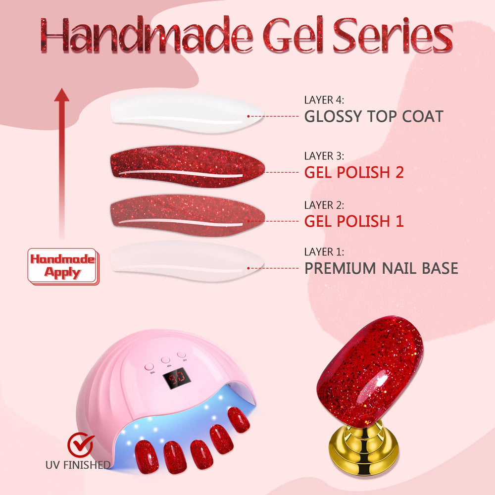 Glamermaid Golden Red nails close-up designer pattern for eye-catching style
