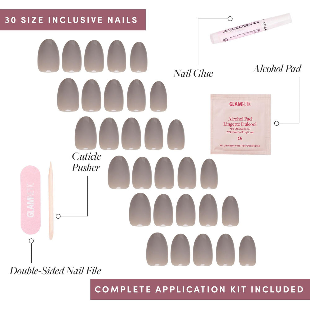Glamnetic high-shine finish bottle and file for shaping nails.