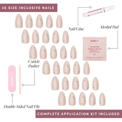 Glamnetic nail kit contents with glue, file, and tools