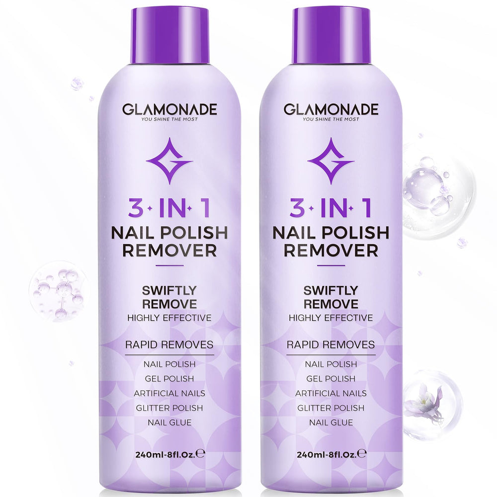Glamonade acetone remover bottle close-up for fast gel polish removal