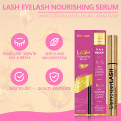 Glamosoar Lash Serum before-and-after visual shows noticeable volume difference