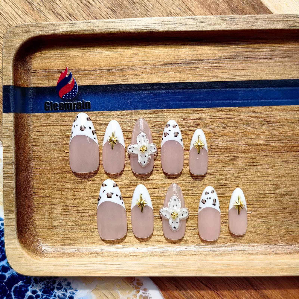 Gleamrain almond press-on nails with a soft base color for everyday elegance.
