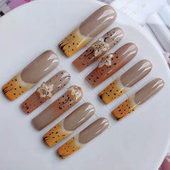 Gleamrain extra-long square nails with yellow flower design for elegant everyday wear.