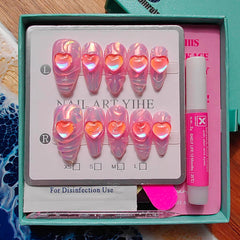Gleamrain handmade press-on nails with pink base for versatile styling