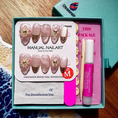 Gleamrain nails three dimensional floral patterns add tactile detail.