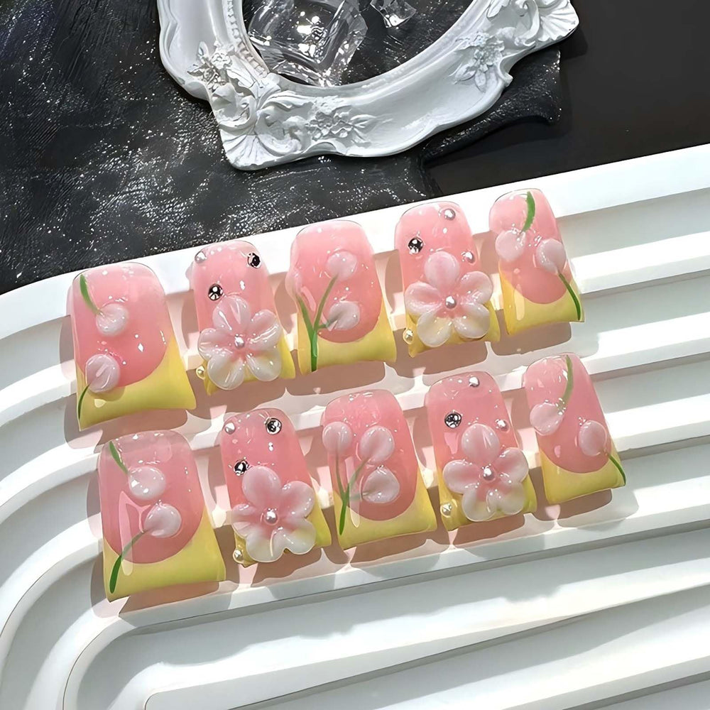 Gleamrain pink press on nails with duck base for elegant daily wear