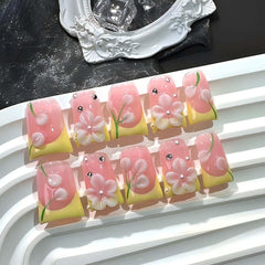 Gleamrain pink press on nails with duck base for elegant daily wear