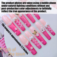 Gleamrain Xxl press on nails square cut with 3d floral design for standout style.