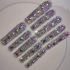 Gleamrain XXL press-on nails with rhinestone pattern for elegant sparkle