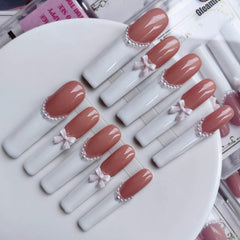 Gleamrain XXL square nails with white French tips for everyday elegance.