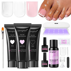 GlimightyX poly gel toenail kit packaging showing complete at-home pedicure setup