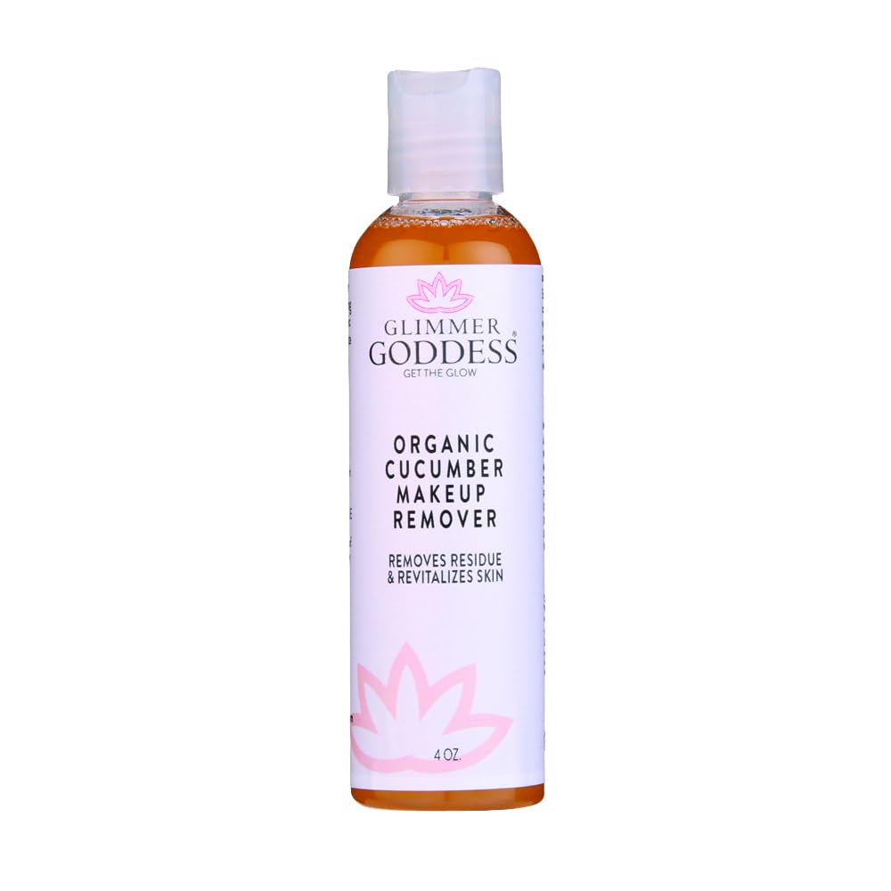 GLIMMER GODDESS cucumber makeup remover bottle for gentle cleansing and hydration.