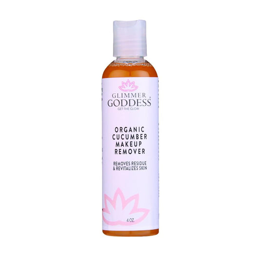 GLIMMER GODDESS cucumber makeup remover bottle for gentle cleansing and hydration.