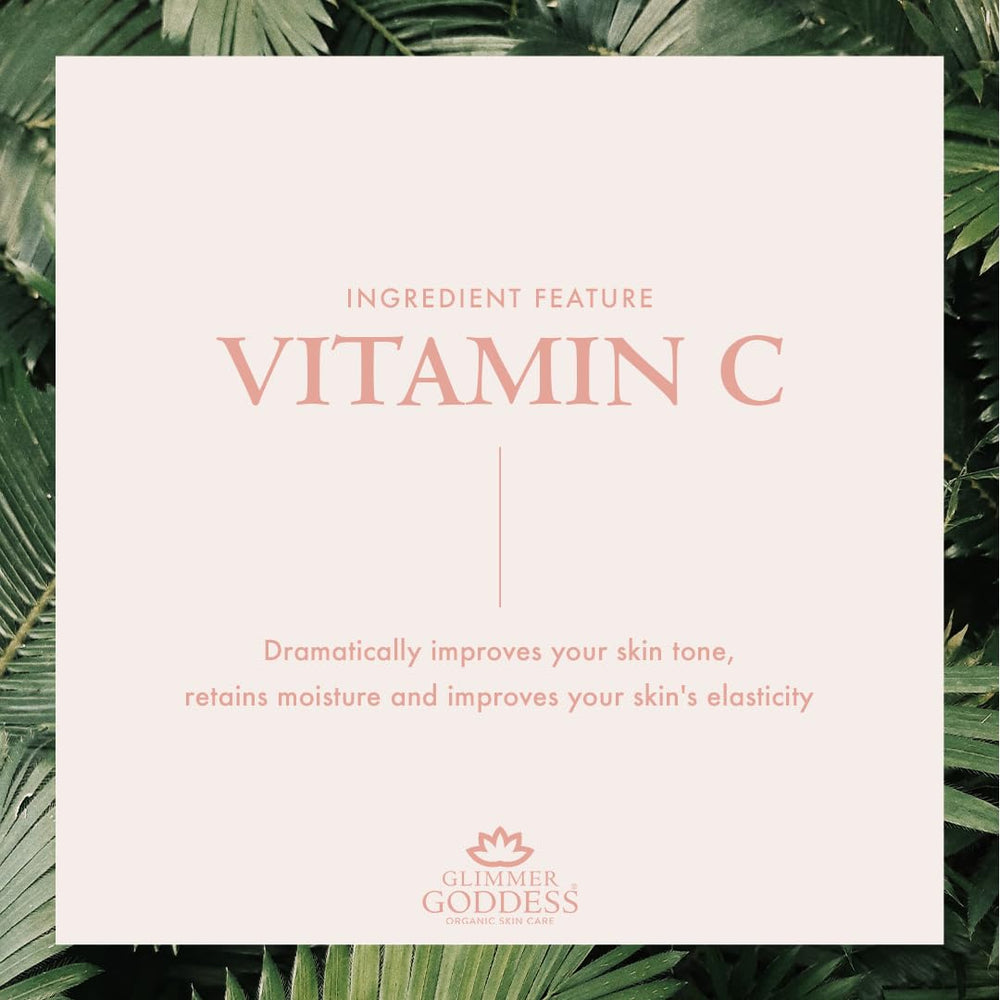 Glimmer Goddess Kakadu Plum ingredients closeup highlighting vitamin C rich formula.