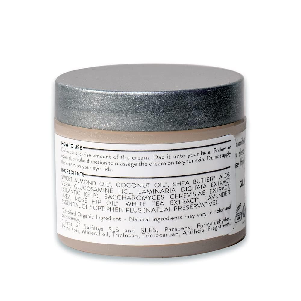 Glimmer Goddess Lavender Night Cream ready for nightly routine on your vanity.