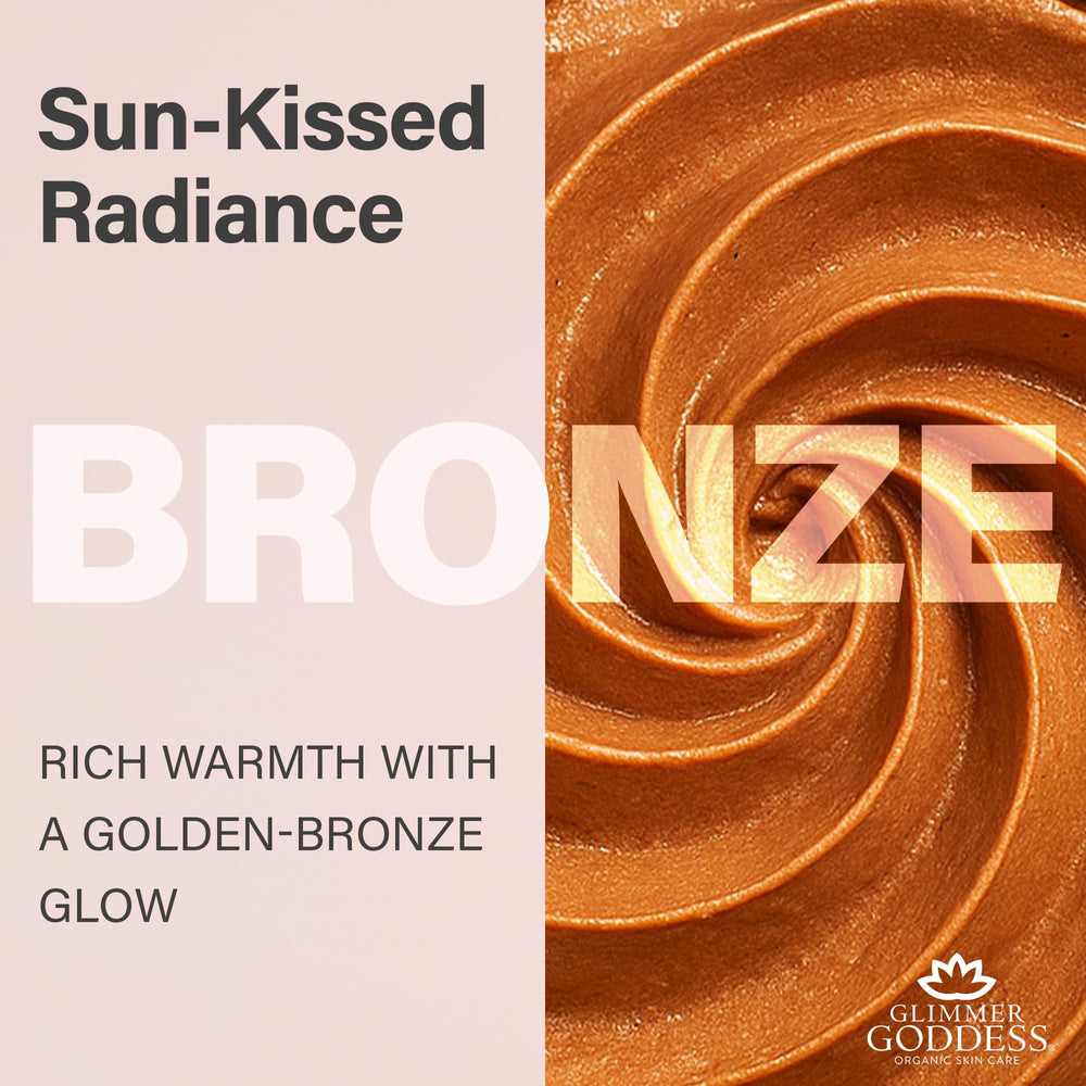 Glimmer Goddess Shimmer Body Butter embossed packaging suggests natural ingredients and premium care.