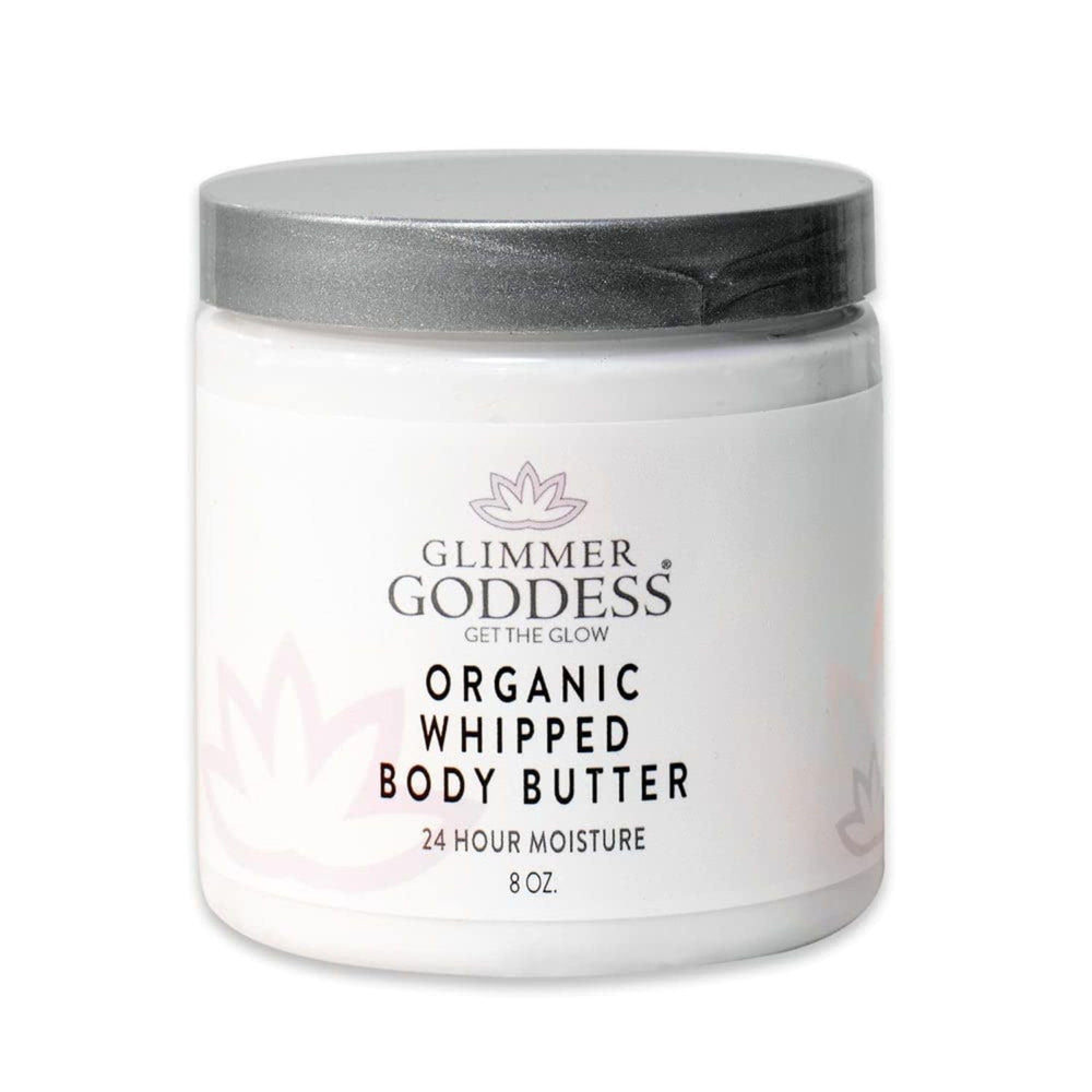 Glimmer Goddess whipped body butter jar close-up showing creamy texture and rich hydration