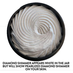 Closeup of whipped shea texture from GLIMMER GODDESS Shimmer Body Butter.
