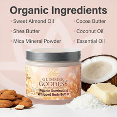Glimmer Goddess whipped shea butter texture shows airy, luxurious cream for silky skin.