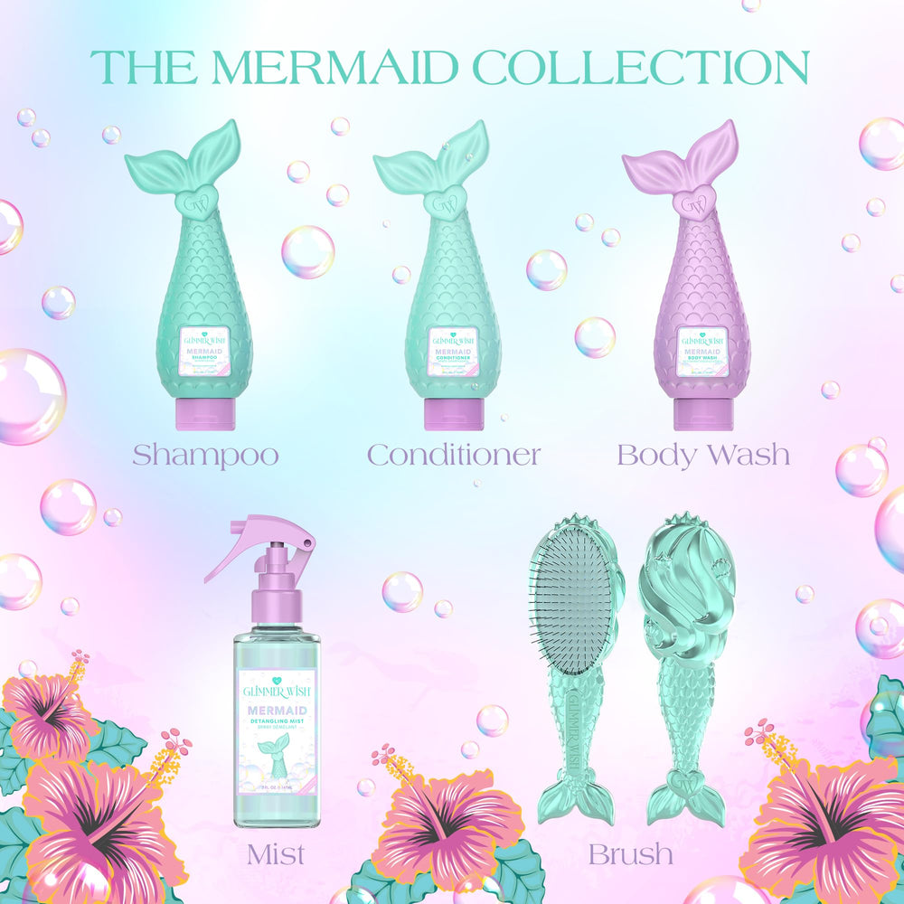 Glimmer Wish Mermaid Kids Body Wash island scent illustration on packaging.