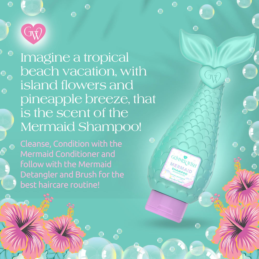 Glimmer Wish Mermaid Shampoo island scent evokes a tropical bath time.