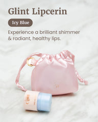 Glint Lipcerin icy blue tube close-up shows pearlescent shimmer