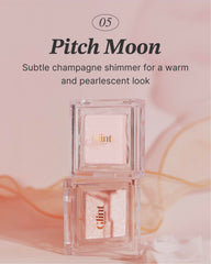 Glint Dewy Highlighter Pitch Moon micropearls create luminous radiance on skin.