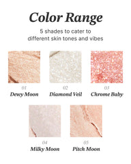 Diffused light on Glint Dewy Highlighter Pitch Moon for a natural glow look.