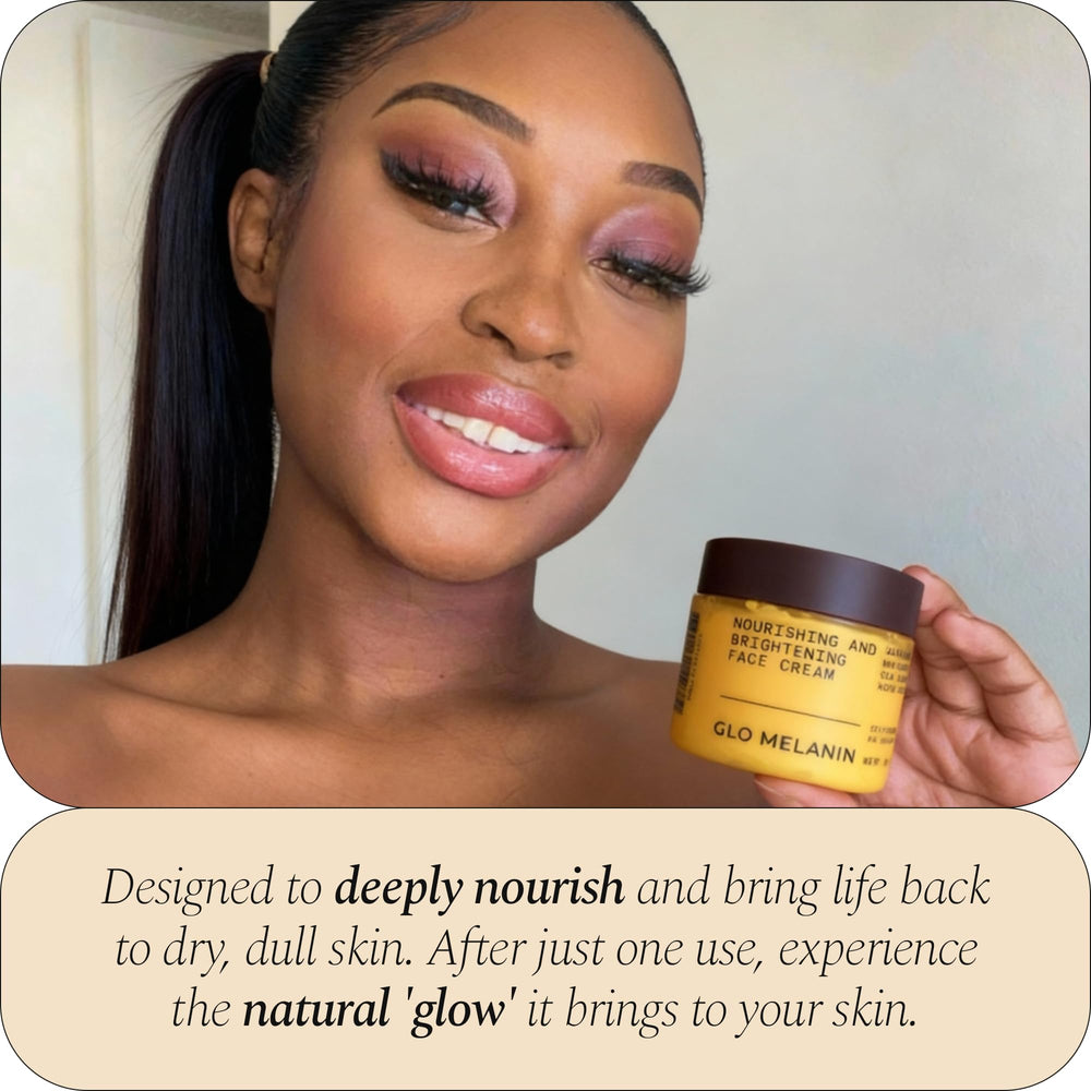 Glo Melanin Nourishing Face Cream dispensed on fingertip