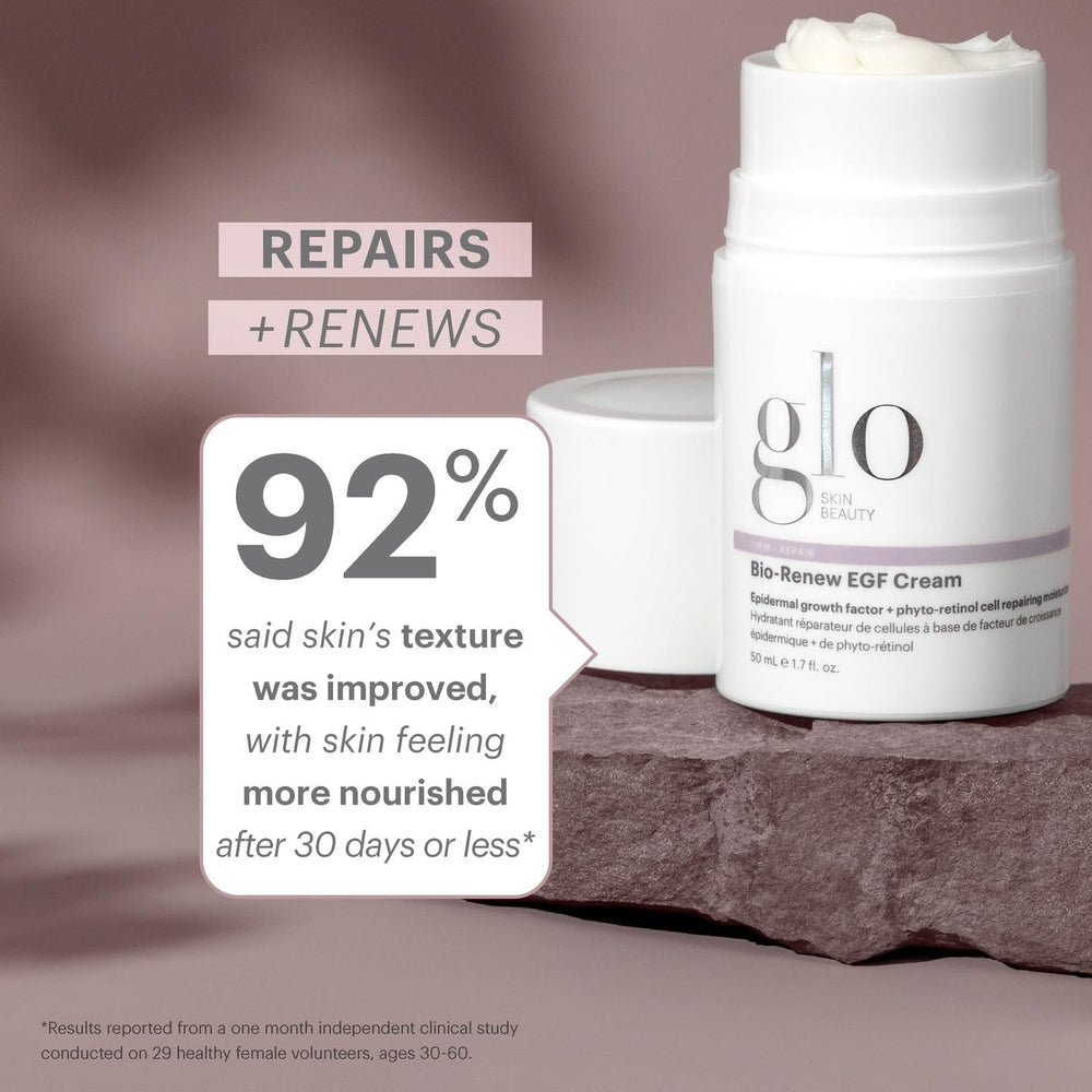 Texture close-up of Glo Skin Beauty Bio-Renew EGF Cream for hydrated feel.