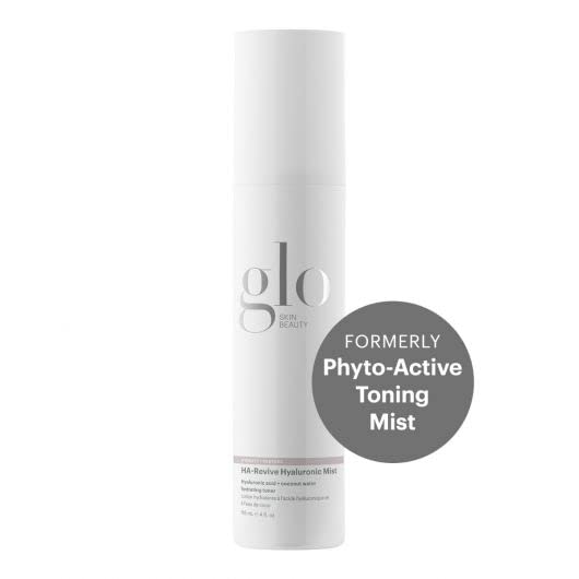 Glo Skin Beauty HA-Revive Hyaluronic Mist bottle delivering refreshing hydration on the go