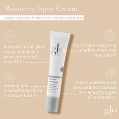 Glo Skin Beauty Recovery Spot Cream texture closeup highlights a creamy, soothing formula