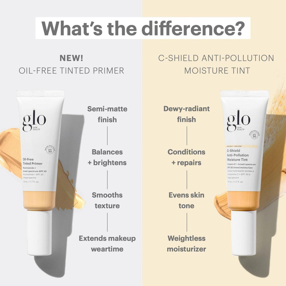 Sheer coverage look from Glo Skin Beauty primer for natural skin tone balance.