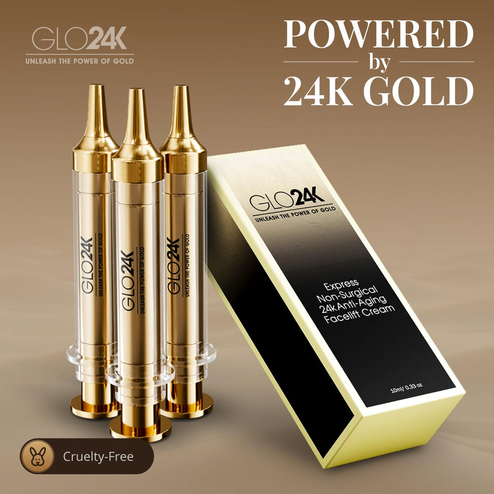 GLO24K Instant Facelift Cream on skin demonstrates immediate lift
