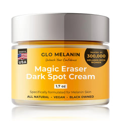 Glo Melanin Magic Eraser Cream bottle with targetable skin brightening for spots