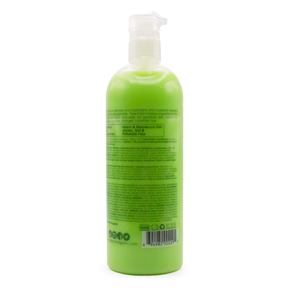 Glop and Glam Candy Apple Shampoo ingredients list highlighting paraben-free and vegan formula.