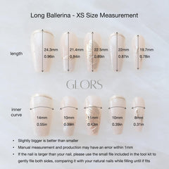 GLORS long ballerina design nails with nude pink base suit every season