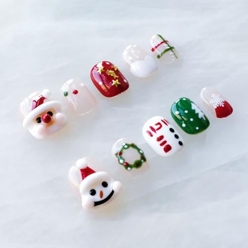 GLORS snowman design press-on nails, ideal for cheerful winter parties.