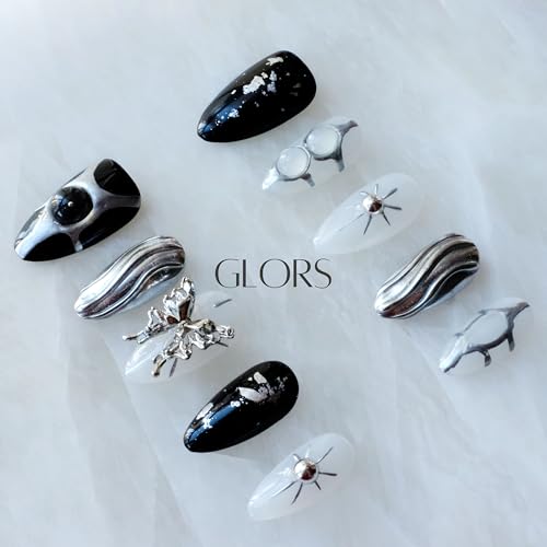 GLORS butterfly accent nails add whimsical metallic touch to gothic look