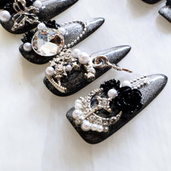 Long stiletto nails in Gothic chic style by GLORS.
