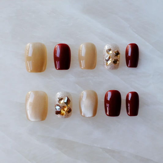 GLORS Burgundy Moonlight Cat-Eye nails closeup for a statement manicure