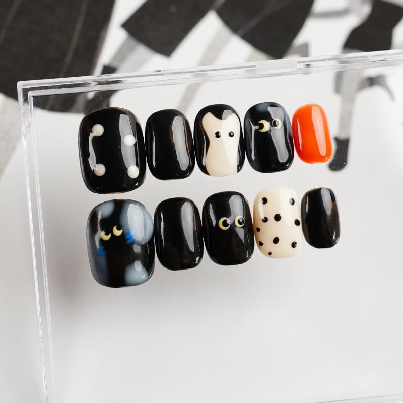 GLORS Purely Handmade nails kawaii black short square on hand for quick style