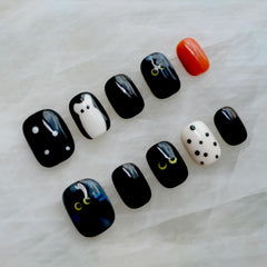 GLORS Purely Handmade nails kawaii black short square with outfits for versatile styling