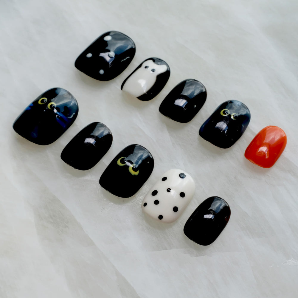 GLORS Purely Handmade nails kawaii black short square removal ready