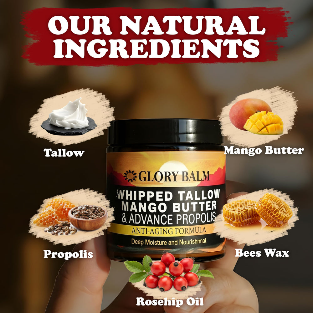 Glory Balm mango butter cream closeup highlights fast absorption and nourishing feel