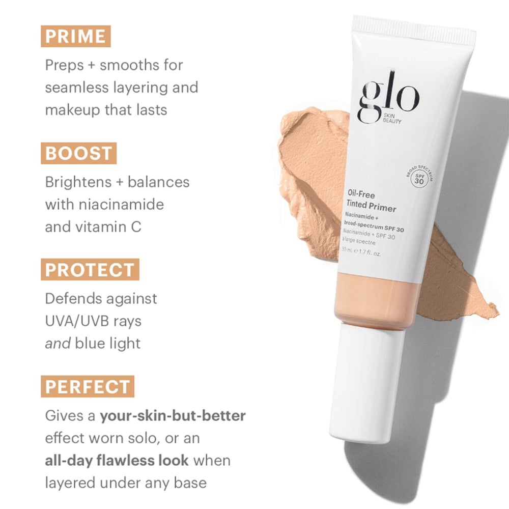 Glo Skin Beauty Oil-Free Tinted Primer SPF 30 Light texture close-up highlights smooth application