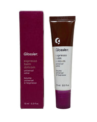 Glossier Balm Dotcom Espresso 15 ml closeup demonstrates creamy, hydrating lip balm.